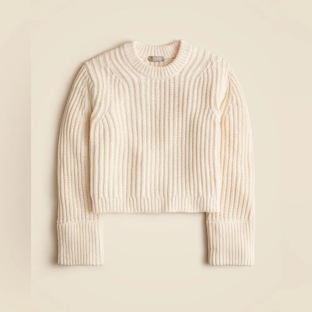 NWT J CREW Heritage cotton fisherman crewneck sweater in Ivory/white